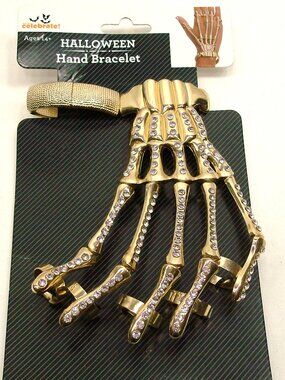 Halloween Skeleton Hand Bracelet Gold with Rhinestones NWT!